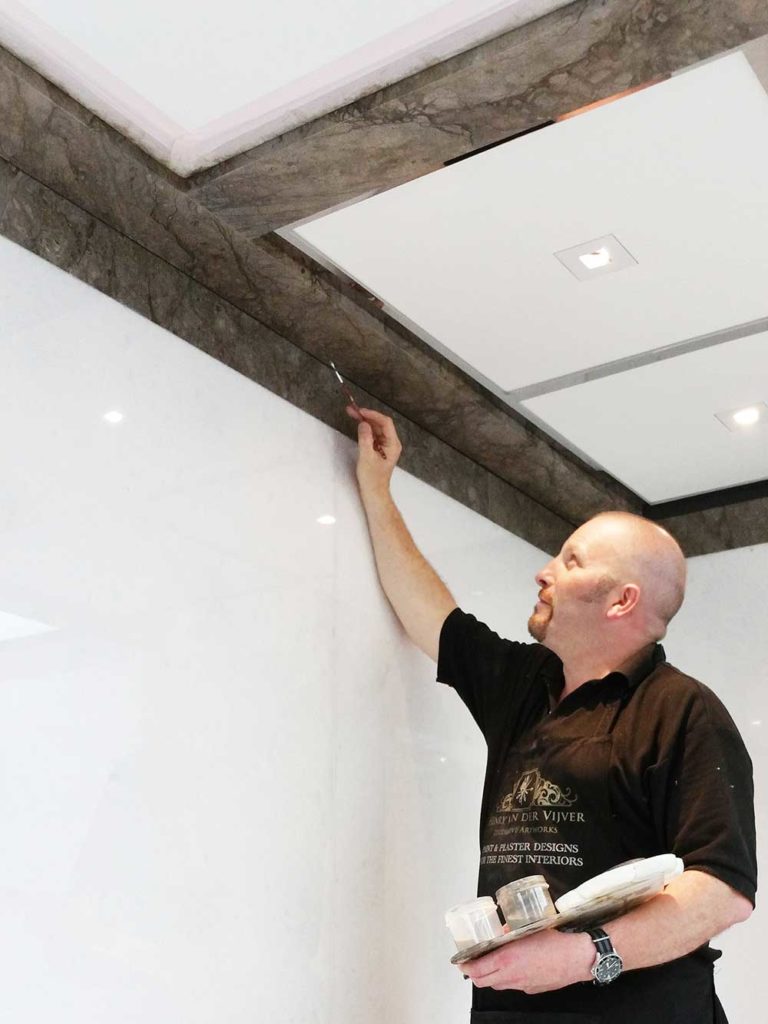 Faux marbling for washroom ceiling panels - Kensington, London