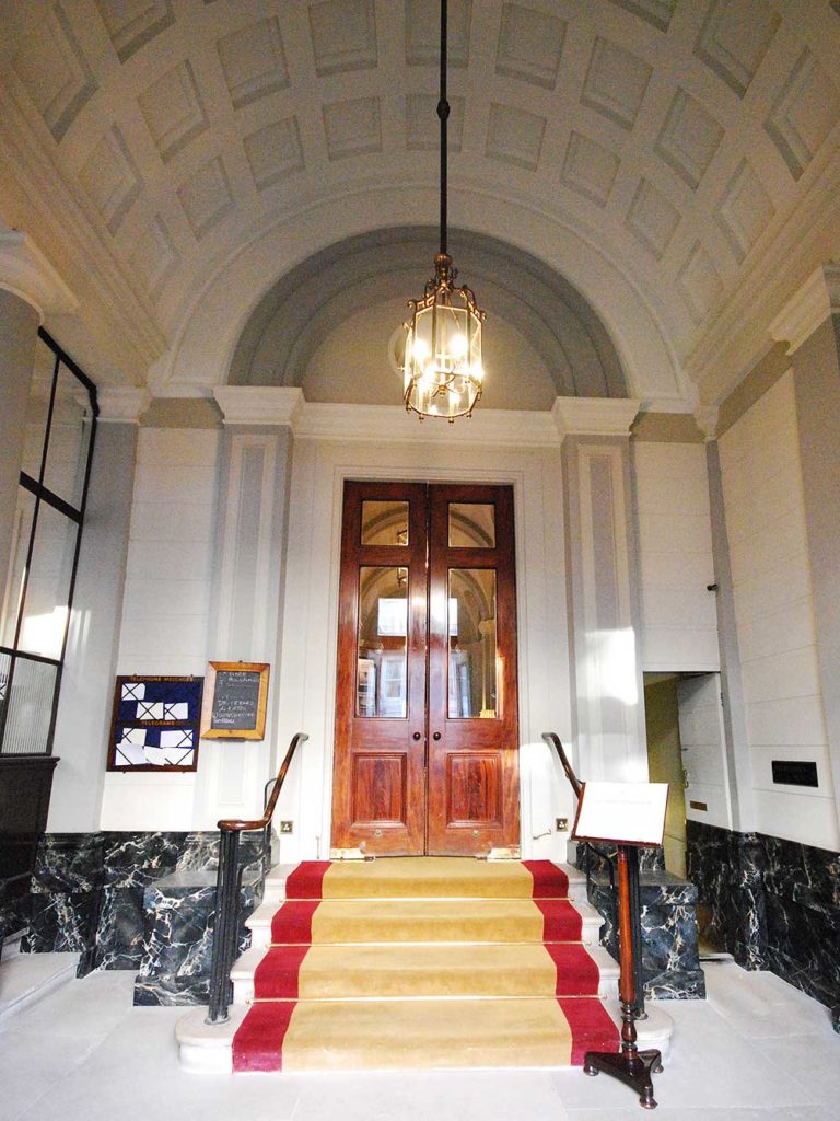 Hand painted faux black & gold marble for the Travellers Club entrance hall - Pall Mall - London