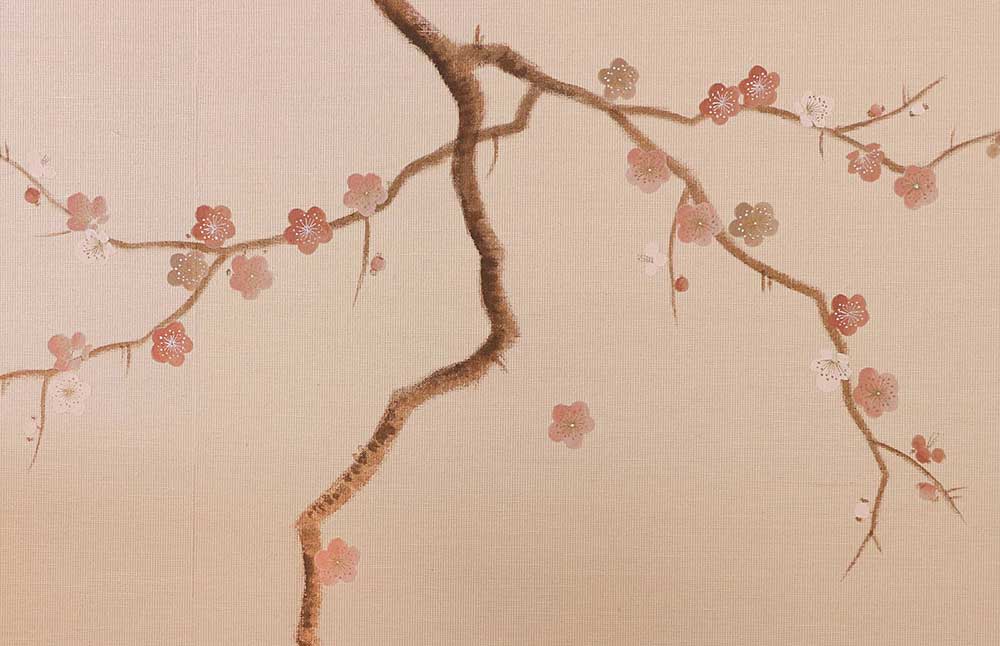 Cherry blossom Chinoisserie mural on silk paper